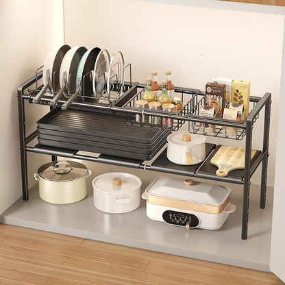 Mustorn Pots and Pans Organizer Under Cabinet, Expandable 2 Tier Under Sink
