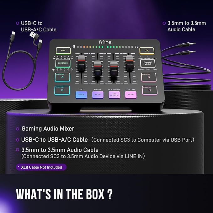 FIFINE Gaming Audio Mixer, Streaming RGB PC Mixer
