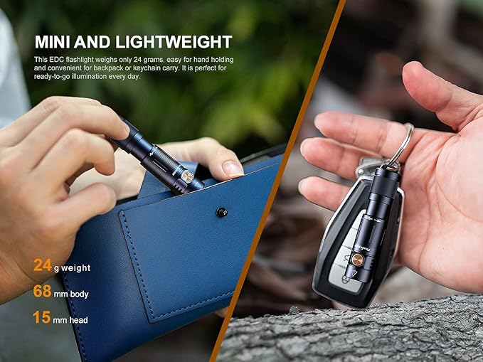 EdisonBright Fenix E05R 400 Lumen USB Rechargeable EDC Keychain Flashlight Charging Cable Carrying case (Desert Brown)