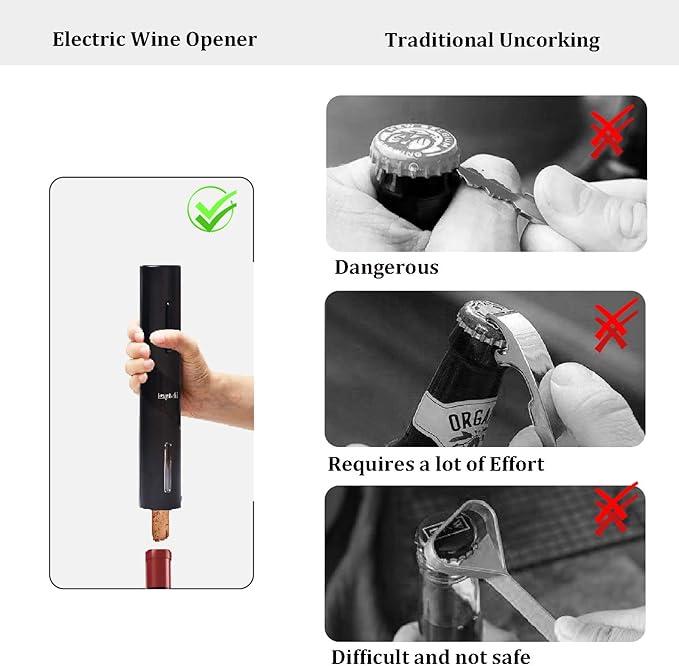 Electric Wine Opener, Automatic Bottle Corkscrew with Foil Cutter, Vacuum Stopper and Wine Aerator Pourer