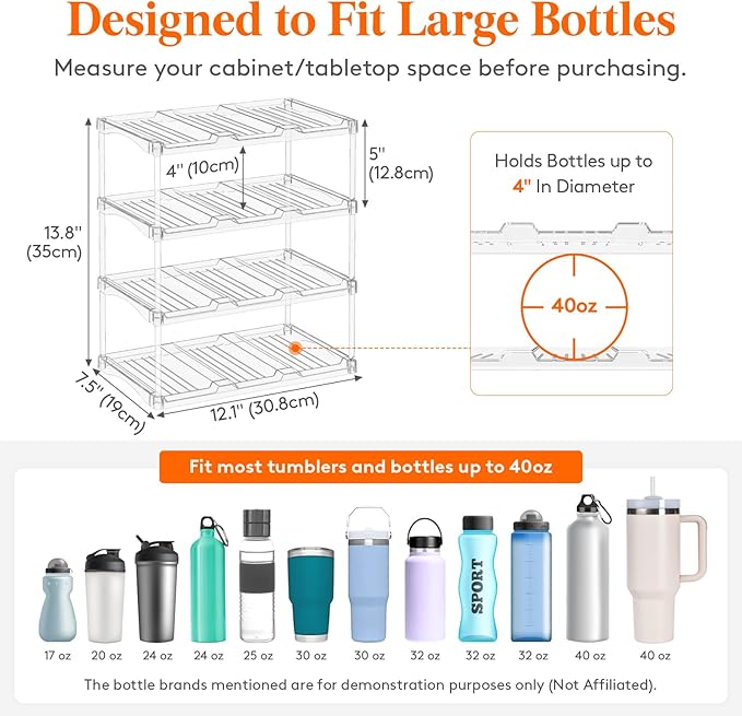 Lifewit Stackable Bottle Storage Organizer, Large Slot Water Bottle Tumbler Cup