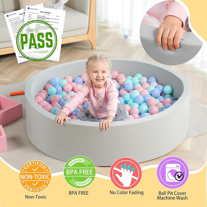 TRENDBOX Extra Large Soft Foam Ball Pit 51.2" x 11.8" (NO Balls) in Large Sponge Round Ball Pool Indoor Round Ball Pits Children Toddler Playpen - Light Gray