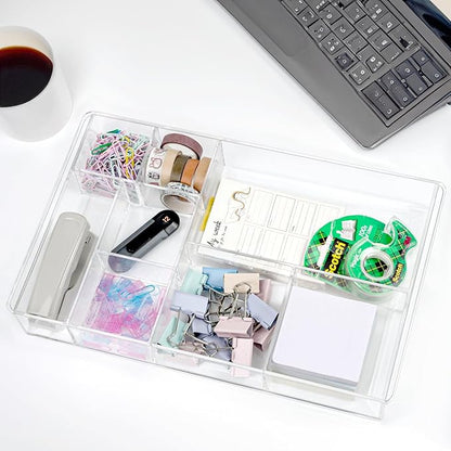 ZEXALOR 8-Section Clear Drawer Organizer, Large Acrylic Drawer Divider Tray