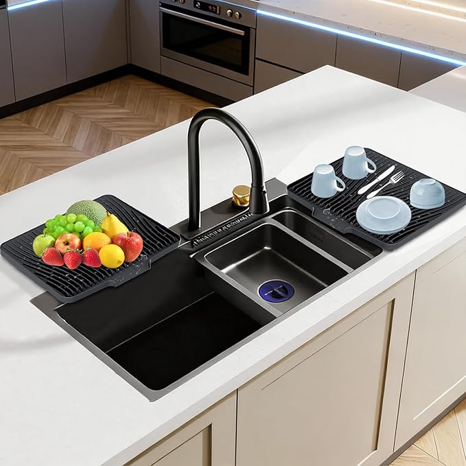 Silicone Dish Drying Mat for Kitchen Counter, Dish Drying Pad, Non-Slip Drain