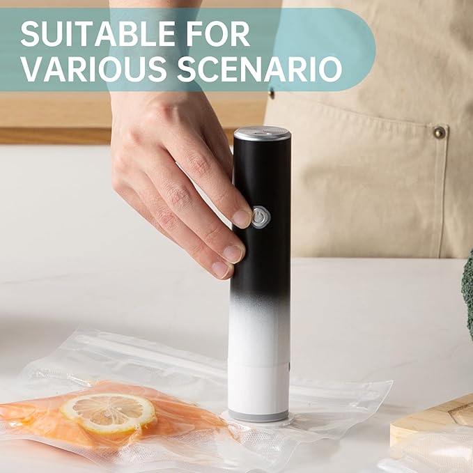 Vacuum Sealer, Handheld Compact Vacuum Sealer for Food Fresh & Save Meal Prep Sous Vide, Portable Cordless Vacuum Machine for Travel, with 22 Reusable Vacuum Bags, Black