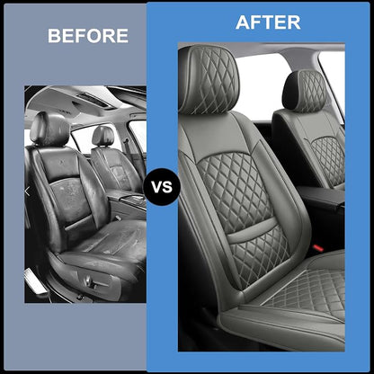 Car Seat Covers Compatible with Hyundai Kona 2018-2025 2026 - Full Set 5 Seats Luxury Leather All-Weather Seat Cushions & Protectors, Waterproof & Breathable, Airbag Compatible (Gray)