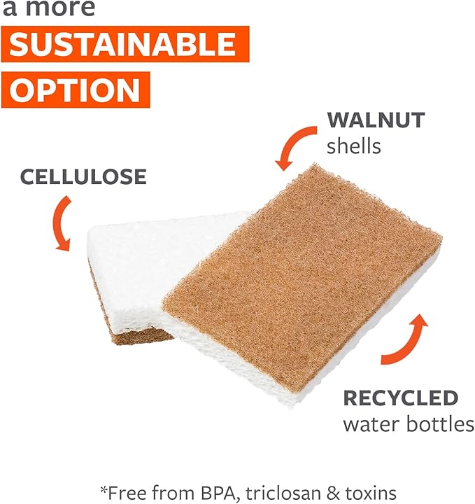 Full Circle Walnut and Cellulose Scrubber Sponges – Pack of 6 – Powerful