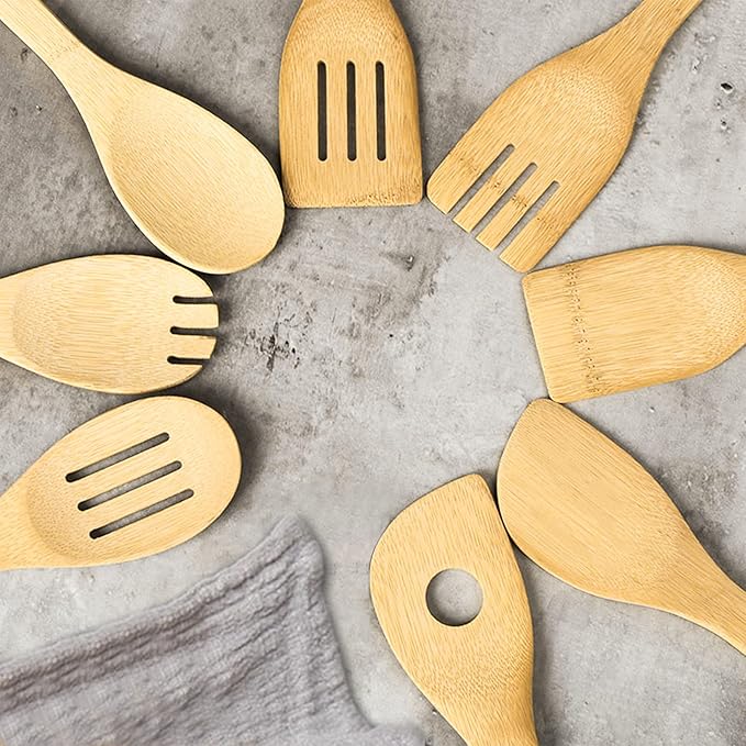 DEAYOU 16 PCS Bamboo Kitchen Utensils, Wood Spoons Spatula Set
