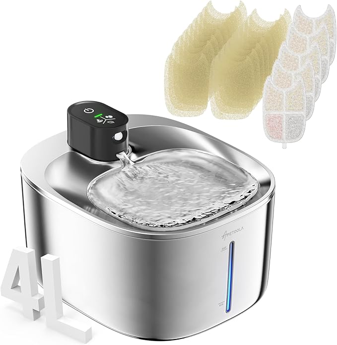 Cat Water Fountain Stainless Steel, 152oz/4L Wireless Pet Fountain Battery