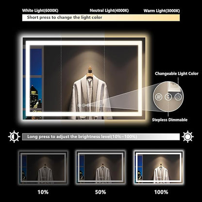 YEELAIT 60x40 Inch LED Bathroom Mirror