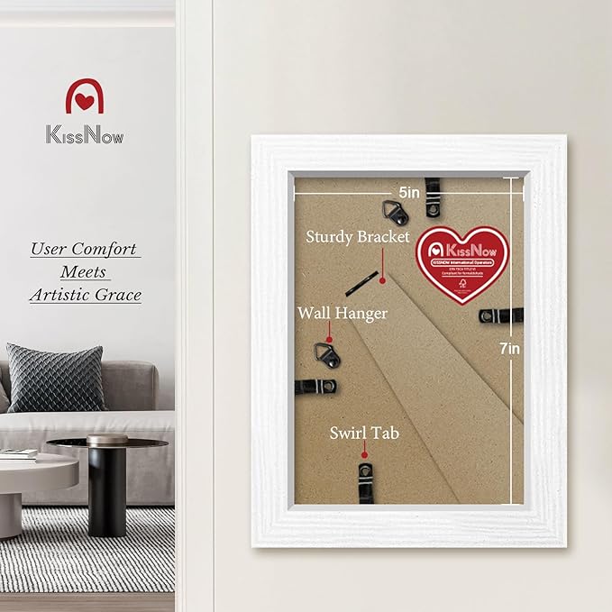 5x7 Picture Frame 2 Pack, White Solid Wood Gallery Photo Frame, Wall Hanging or Tabletop Display