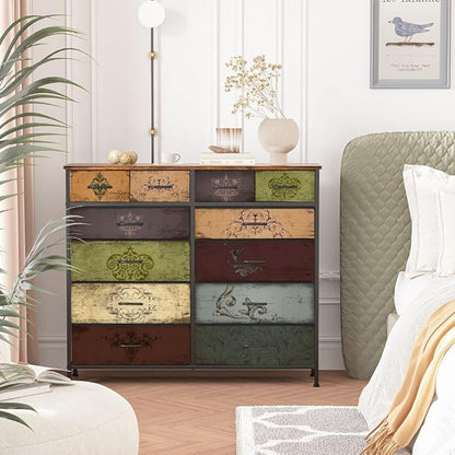 Dresser for Bedroom with 12 Drawers, Tall Fabric Drawer Dresser, Chest of