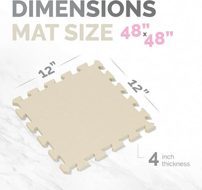 TOYVELT Foam Puzzle Floor Mat for Kids 12x12-16 Interlocking Play Mat Tiles with Colors - Educational Large Puzzle Foam Floor Tiles for Crawling, Non-Toxic - Cream-Gray-Beige