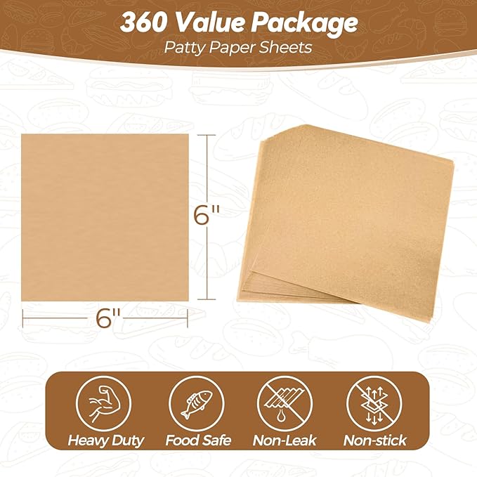 360 Count 6"x 6" Heavy Duty Patty Paper Sheets