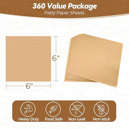 360 Count 6"x 6" Heavy Duty Patty Paper Sheets