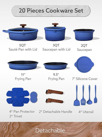 CAROTE 20Pcs Titanium Cookware Set, Pots and Pans Set Non Stick, Kitchen
