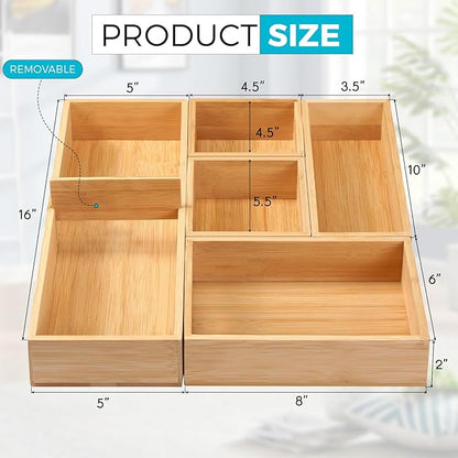 Fabsome Bathroom Drawer Organizer, Bamboo Box Bin