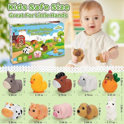 V-Opitos 10 Pack Farm Animal Matching Toys, Montessori Gifts for 1-3 Year Old Toddlers