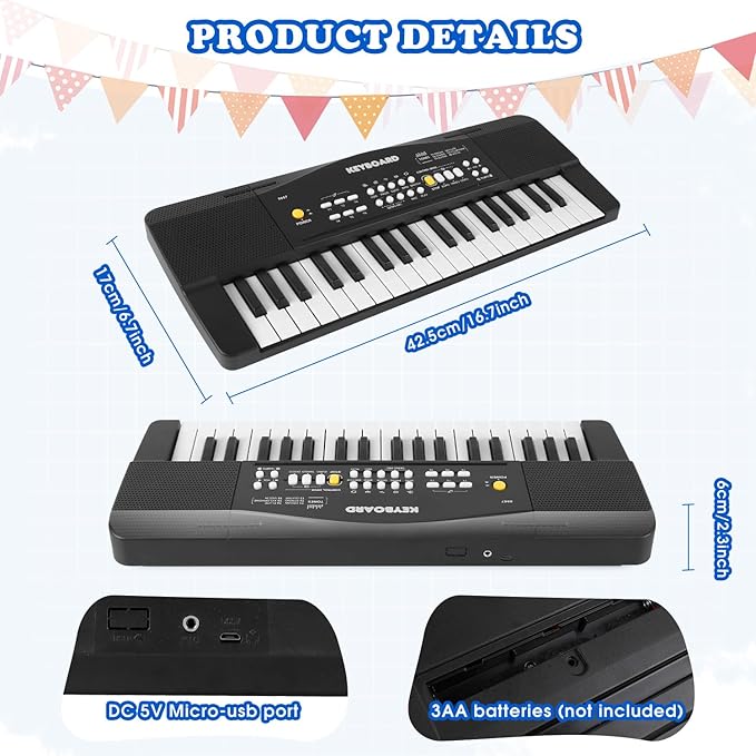 Toy Piano Keyboard for Kids Upgrade Electric Pianos Toys for 3 4 5 6 7 8 Year Old Girls Boys Beginners Keyboards with Microphone Toy for 3+ Year Old Kid Gifts (Black)