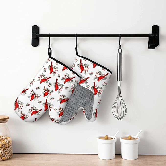 Christmas Cardinal Birds Oven Mitts and Pot Holders Sets of 3, Cardinal Birds