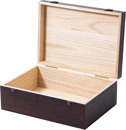 Wooden Storage Box with Hinged Lid and Front Clasp, Large Wood Storage Box, Wood Boxes Gift Boxes for Crafts Art Hobbies and Valentine's Day Decoration - 12.2''x8.6''x4.7'',Vintage Color