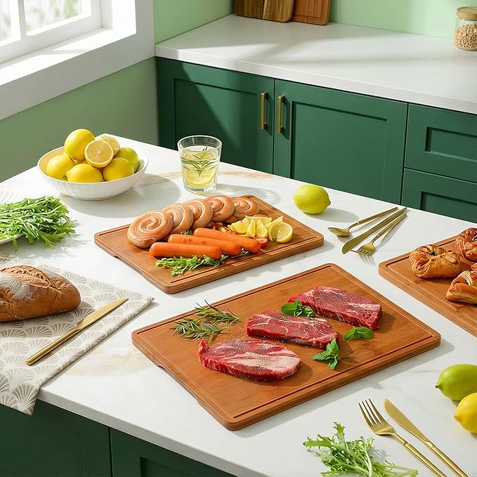 Zarler Bamboo Cutting Boards for Kitchen, 4 Piece Durable Wood Cutting Board