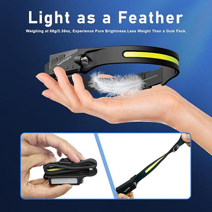 (3-Pack) Headlamp Rechargeable, LED Waterproof Headlight for Adults, 230° Headband Light Forehead, Motion Sensor, USB Head lamp Band, 350 Lumen Super Bright, 5 Modes, Comfortable for Running,Fishing