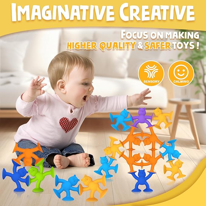 Suction Cup Toys for Toddlers 1-3, Guibola 6 PCS | No Hole Bath Toy for Baby Kids, Silicone | Suction Bath Toys | Sensory Window Building Toys for Boys Girls - Larger Size
