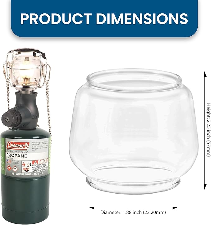 AMERICAN MANTLE Lantern Globe – Clear Borosilicate Glass Replacement for CLMN Lanterns 1.88" W x 2.25" H – Fits Models 214, 285, 288, 5150, 5151A/B/C & More – Heat Resistant Transparent Globe