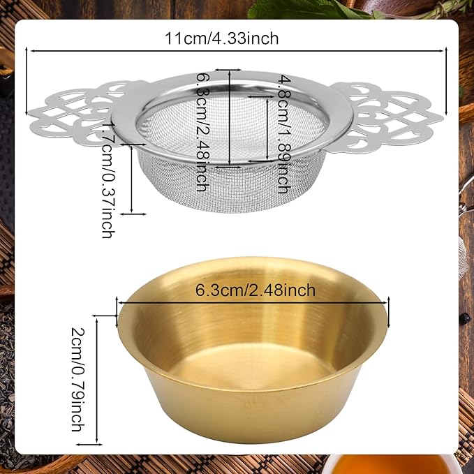 2 Pack Tea Strainers with Drip Bowls Stainless Steel Mesh Tea Infusers Loose