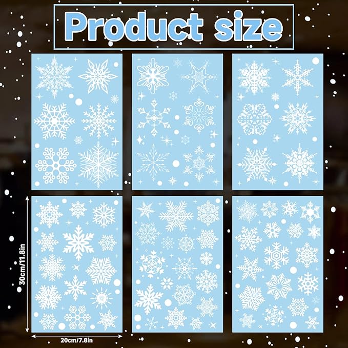Snowflake Window Clings for Glass Windows Snow Spray Christmas Window Clings Winter Xmas Holiday Window Stickers Decals Decor 6 Sheets Christmas Decorations for Office Clearance Indoor