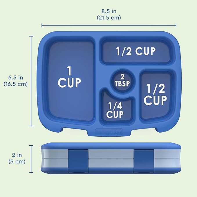 Bentgo Kids Bento-Style 5-Compartment Leak-Proof Lunch Box - Ideal Portion Sizes for Ages 3 to 7 - Durable, Drop-Proof, Dishwasher Safe, PFAS & BPA-Free & Made with Food-Safe Materials (Blue)