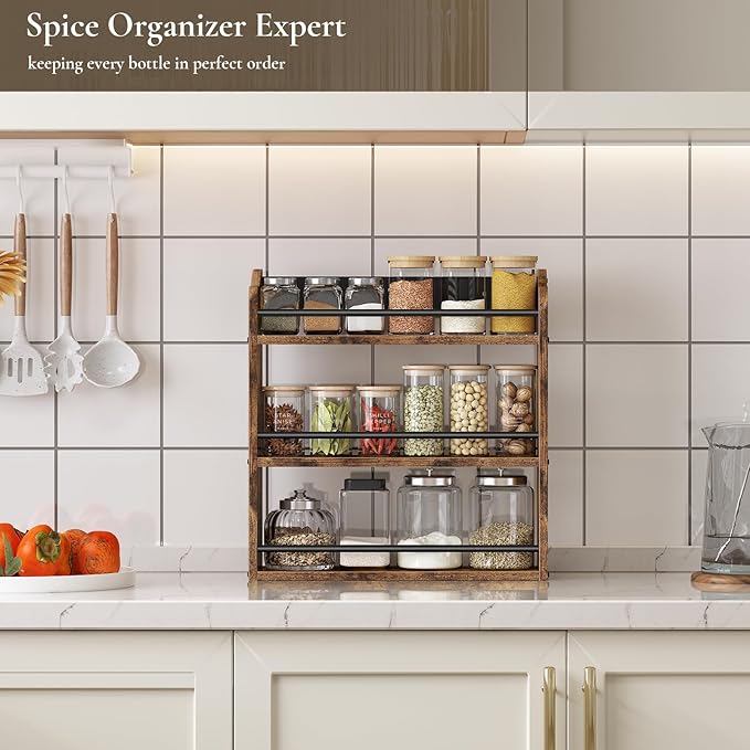 Spice Rack Wall Mounted, Wood 3 Tier Spice Rack