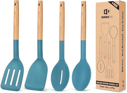 Pack of 4 Silicone Cooking Utensils Set, Non Stick Solid Spatulas and Heat