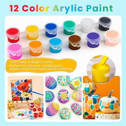 24 Pack Mini Acrylic Paint Set, 12 Colors Washable Acrylic Paint Strips with 24Pcs Painting Brushes for Kids&Adults Paint, 336 PCS Kids Painting Kit for Birthday Party Favor, Classroom, Art Gift