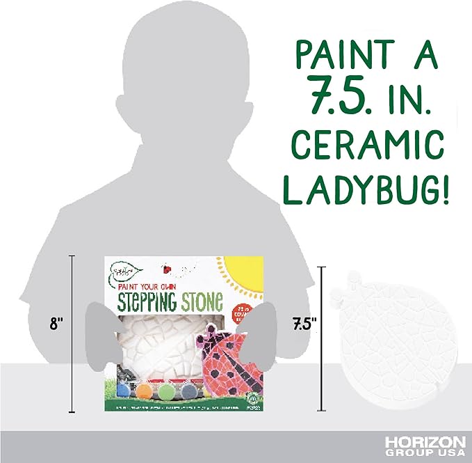 Creative Roots Mosaic Ladybug Stone, Includes 7-Inch Ceramic Stepping Stone & 6 Vibrant Paints, DIY Garden Stepping Stone Kit for Kids Ages 6+