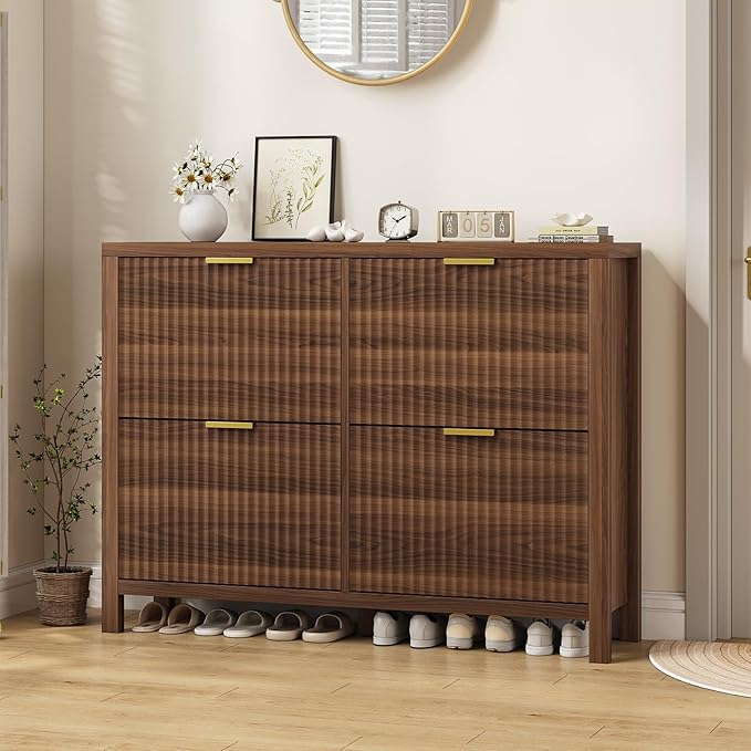 Shoe Cabinet Storage for Entryway, Fluted Shoe Cabinet