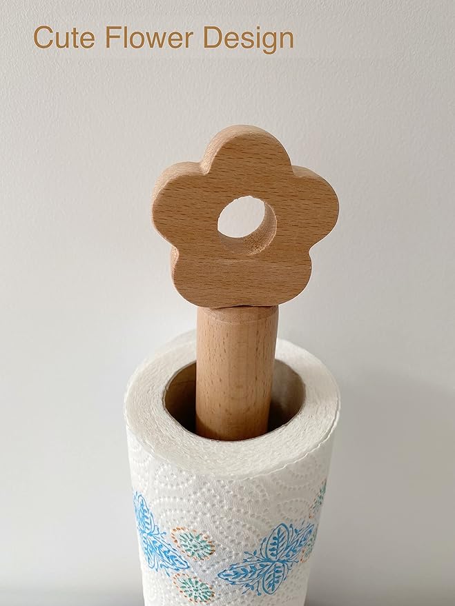 Paper Towel Holder, Wooden Kitchen Roll Stand Organizer Free Standing,