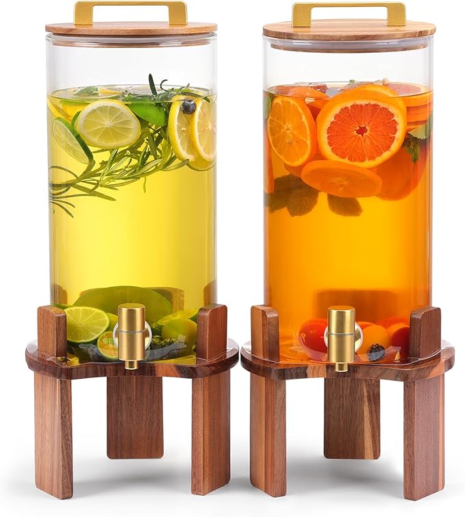 2 PCS 1.5 Gallon Glass Drink Dispenser, Beverage Dispenser