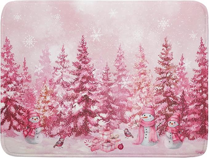 Pink Forest Dish Drying Mat Snowman Washable Drying Matt Kitchen Counter