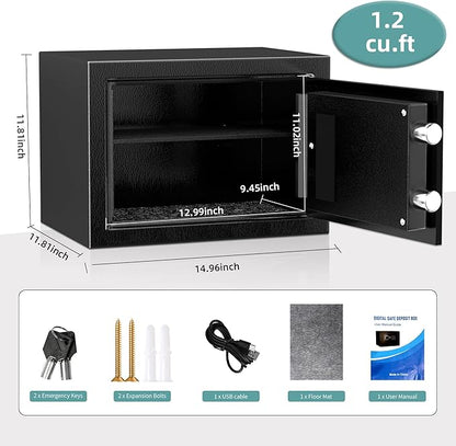 Safe, 1.2Cubic Feet Safe Box, Anti-Theft Digital Security Lock Box