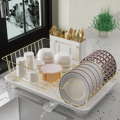 Buruis Dish Drying Rack for Kitchen Countertop, Large Capacity Gold Stainless