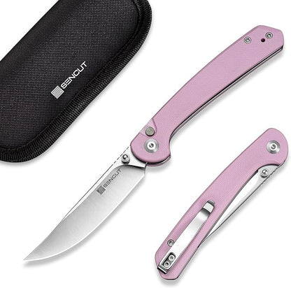 SENCUT Skelfin Pocket Knife for EDC, Folding Knife with 3.3'' Blade & G10 Handle, for Camping Hiking S25007-3(Powder Pink)