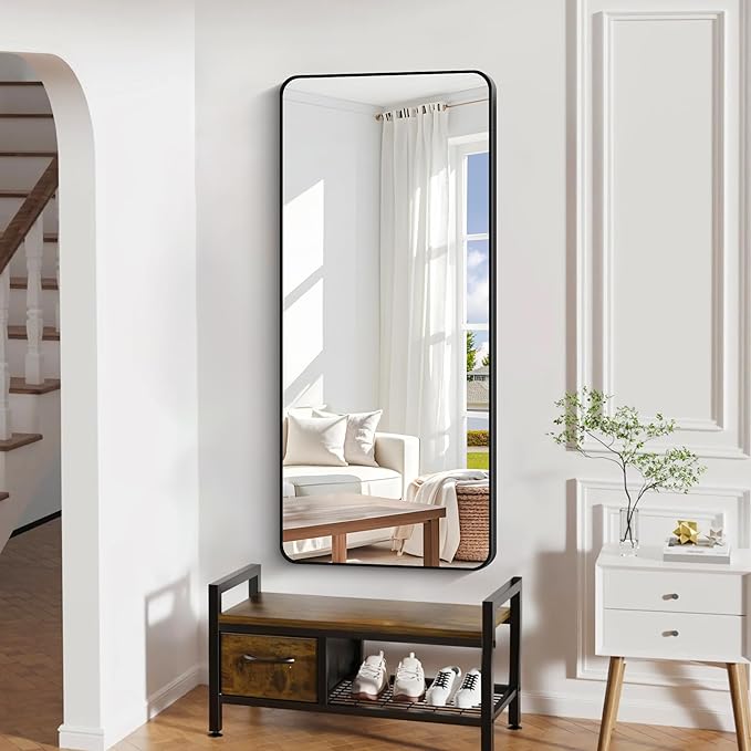 24" x 55"Bathroom Mirror, Matte Black Wall Mirror