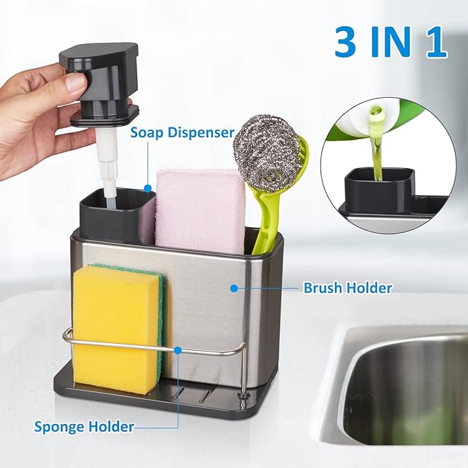 RedCall Soap Dispenser for Kitchen Sink, 3-in-1 Sponge Holder for Kitchen Sink