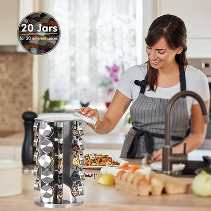 EBIZ&TECH 20-Jar Stainless Steel Rotating Spice Rack