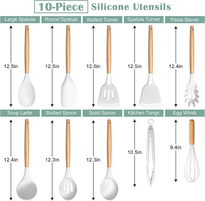 E-far Silicone Cooking Utensils Set, 446℉ Heat Resistant 10PCS Kitchen Utensils