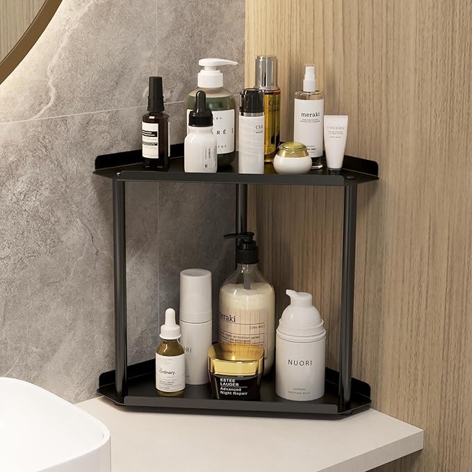 Jesginboo 2 Tier Bathroom Counter Organizer, Vanity Organizer Corner Shelf