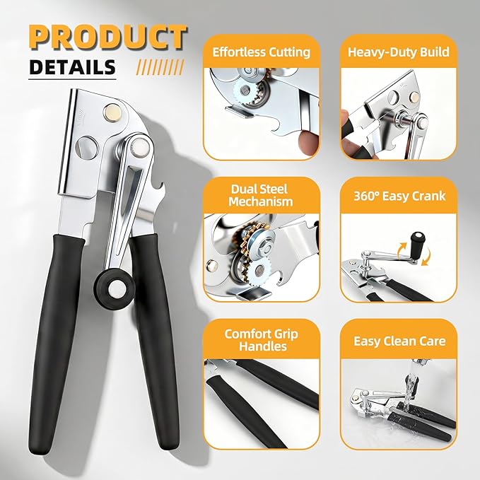 Manual Can Opener, Easy-Grip Hand Crank Can Opener