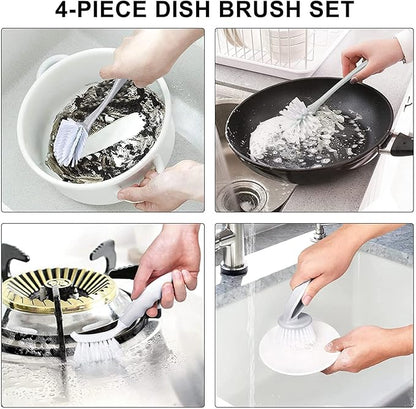 Dish & Bottle Brush Set, 4-Piece Kitchen Cleaning Brushes, Plastic Handles